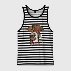 Майка мужская хлопок МОПС ПИРАТ СОБАКА В ШЛЯПЕ, цвет: черная тельняшка