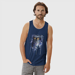 Майка мужская хлопок Прикольная сова в акварельном рисунке, цвет: тёмно-синий — фото 2