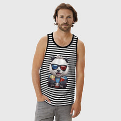 Майка мужская хлопок Прикольный панда с попкорном и колой, цвет: черная тельняшка — фото 2