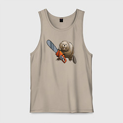 Майка мужская хлопок Бобер с бензопилой, цвет: миндальный