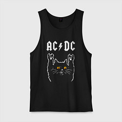 Майка мужская хлопок AC DC rock cat, цвет: черный