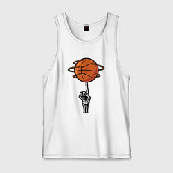 Майка мужская хлопок Баскетбольный мяч на костлявой руке, цвет: белый