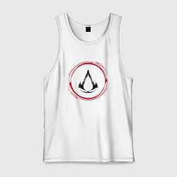 Майка мужская хлопок Символ Assassins Creed и красная краска вокруг, цвет: белый