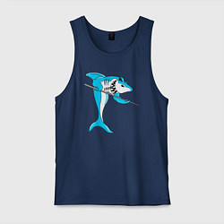 Майка мужская хлопок Акула играет в бильярд, цвет: тёмно-синий