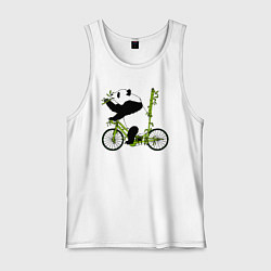 Майка мужская хлопок Панда на велосипеде с бамбуком, цвет: белый