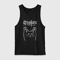 Майка мужская хлопок Stigmata рок кот, цвет: черный