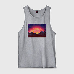Майка мужская хлопок 3D неоновые горы на закате, цвет: меланж