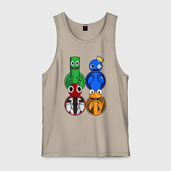 Майка мужская хлопок Радужные друзья: Зеленый, Синий, Оранжевый и Красн, цвет: миндальный