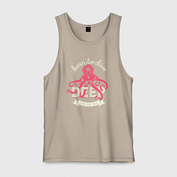 Майка мужская хлопок Осьминог водолаз ретро, цвет: миндальный