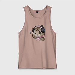 Майка мужская хлопок Котенок меломан в наушниках, цвет: пыльно-розовый