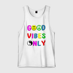 Майка мужская хлопок Good vibes only, цвет: белый