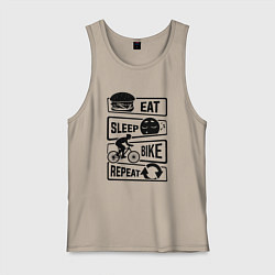 Майка мужская хлопок Eat sleep bike repeat art, цвет: миндальный