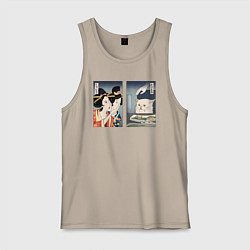 Майка мужская хлопок Мем в японском стиле, цвет: миндальный