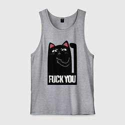 Майка мужская хлопок Black cat - fuck you, цвет: меланж
