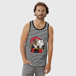 Майка мужская хлопок Кот самурая, цвет: черная тельняшка — фото 2