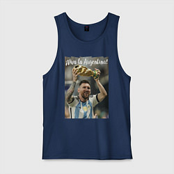 Майка мужская хлопок Lionel Messi - world champion - Argentina, цвет: тёмно-синий