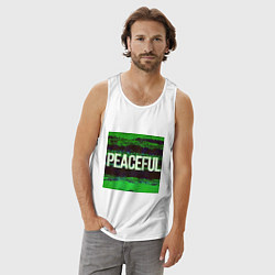 Майка мужская хлопок Peaceful на зеленом фоне, цвет: белый — фото 2
