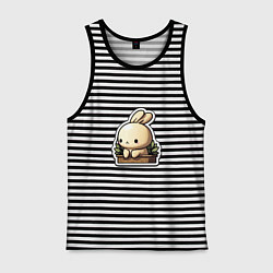 Майка мужская хлопок Милый кролик-стикер, цвет: черная тельняшка