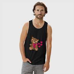 Майка мужская хлопок Влюбленный медведь с сердцем, цвет: черный — фото 2