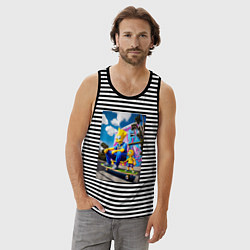 Майка мужская хлопок Барт Симпсон учит Мэгги кататься на скейтборде - н, цвет: черная тельняшка — фото 2