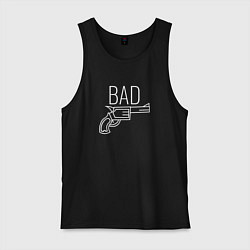 Майка мужская хлопок Bad надпись с револьвером, цвет: черный