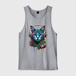 Майка мужская хлопок Кот меломан, цвет: меланж