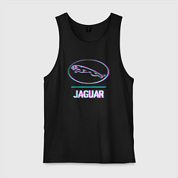 Майка мужская хлопок Значок Jaguar в стиле glitch, цвет: черный