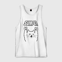 Майка мужская хлопок Sum41 - rock cat, цвет: белый