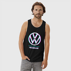 Майка мужская хлопок Значок Volkswagen в стиле glitch, цвет: черный — фото 2