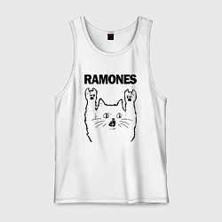 Майка мужская хлопок Ramones - rock cat, цвет: белый
