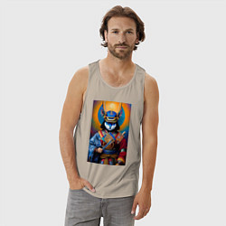 Майка мужская хлопок Кот-самурай - нейросеть, цвет: миндальный — фото 2