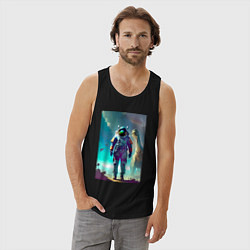 Майка мужская хлопок Космонавт на планете динозавров - нейросеть, цвет: черный — фото 2