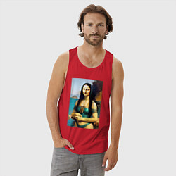 Майка мужская хлопок Мона Лиза на пляже - Биарриц - Франция, цвет: красный — фото 2