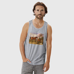 Майка мужская хлопок Две лошади и две собаки, цвет: меланж — фото 2