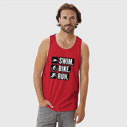 Майка мужская хлопок Swim bike run, цвет: красный — фото 2