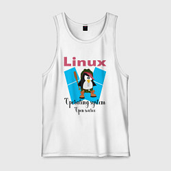 Майка мужская хлопок Пингвин линукс в шляпе, цвет: белый