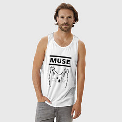 Майка мужская хлопок Muse - rock cat, цвет: белый — фото 2
