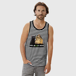 Майка мужская хлопок Черный и рыжий кот - Mood, цвет: черная тельняшка — фото 2