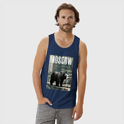Майка мужская хлопок Москва - Россия - медведь, цвет: тёмно-синий — фото 2