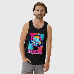 Майка мужская хлопок Cool skull - cyberpunk - pop art, цвет: черный — фото 2