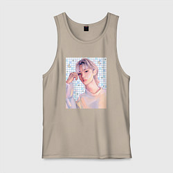 Майка мужская хлопок Феликс - Stray Kids, цвет: миндальный