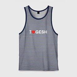 Майка мужская хлопок Я Люблю Геш - белый шрифт, цвет: синяя тельняшка