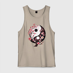 Майка мужская хлопок Скура с инь и янь, цвет: миндальный