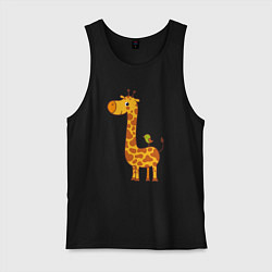 Майка мужская хлопок Жираф и птичка, цвет: черный