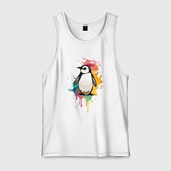 Майка мужская хлопок Красочный пингвин, цвет: белый