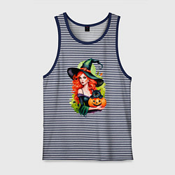 Мужская майка Рыжая ведьма с тыквой и черным котом