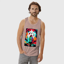 Майка мужская хлопок Анархия - череп - поп-арт, цвет: пыльно-розовый — фото 2