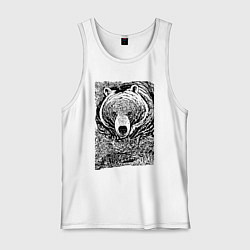 Майка мужская хлопок Хозяин русского леса - медведь, цвет: белый