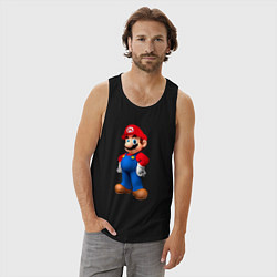 Майка мужская хлопок Марио стоит, цвет: черный — фото 2