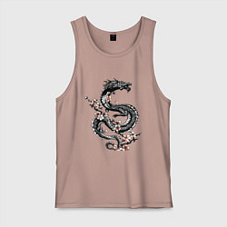 Майка мужская хлопок Дракон с цветущей сакурой, цвет: пыльно-розовый